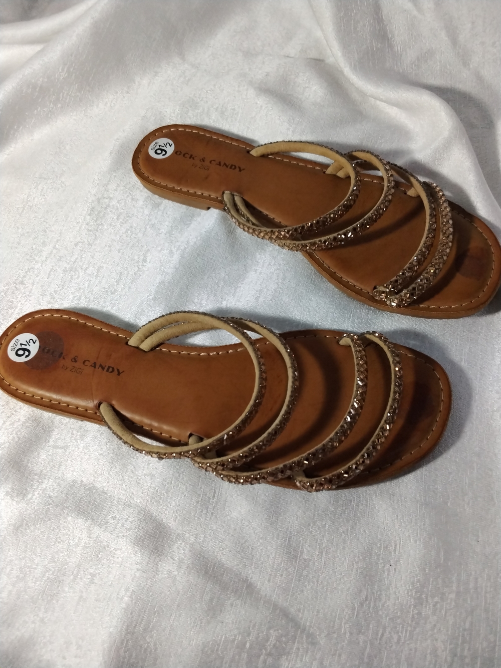 Rock & Candy Brown Beaded Multi-Strap Slide Sandals